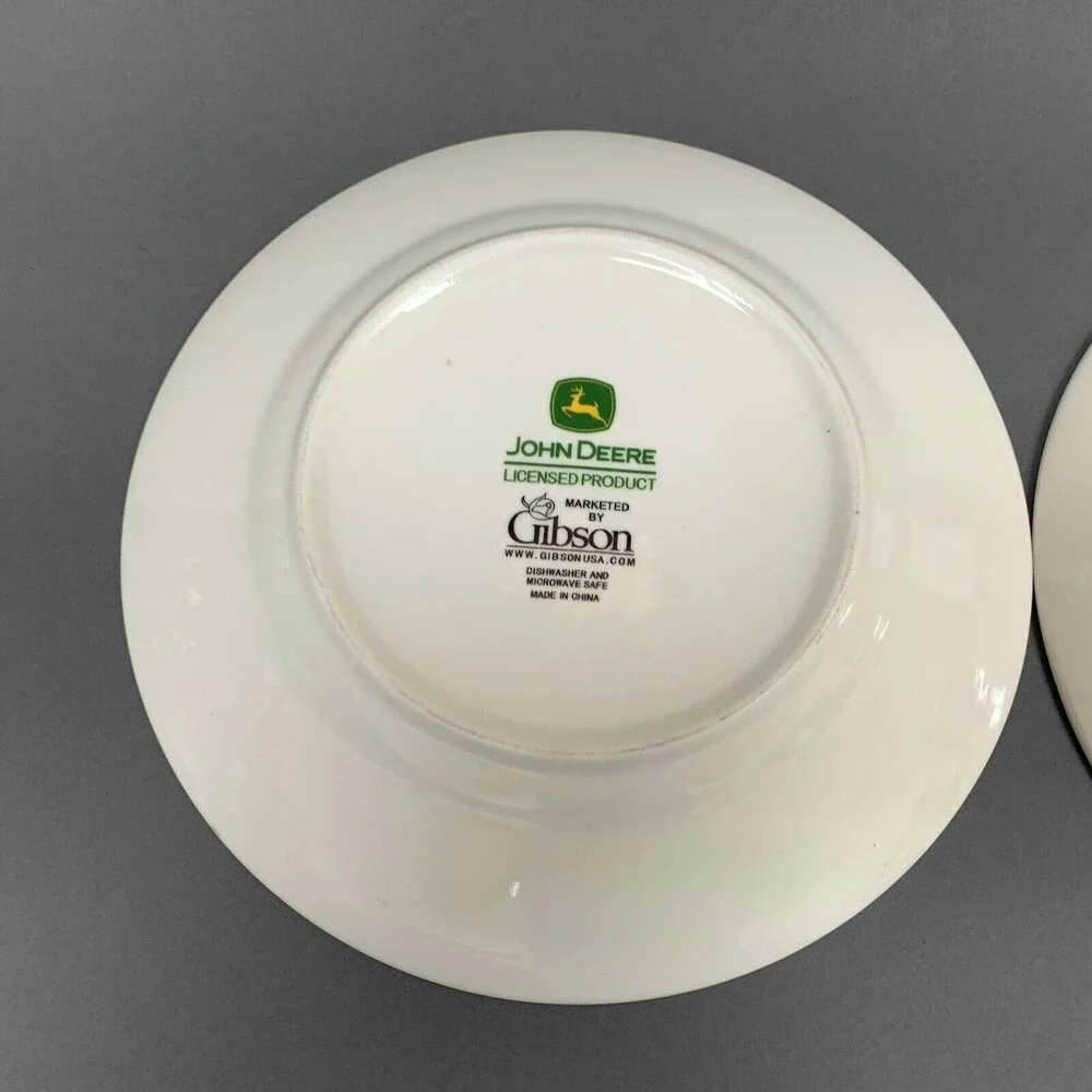 Gibson John Deere Tractor Salad Plates Yellow Trim‎ Lot of 2